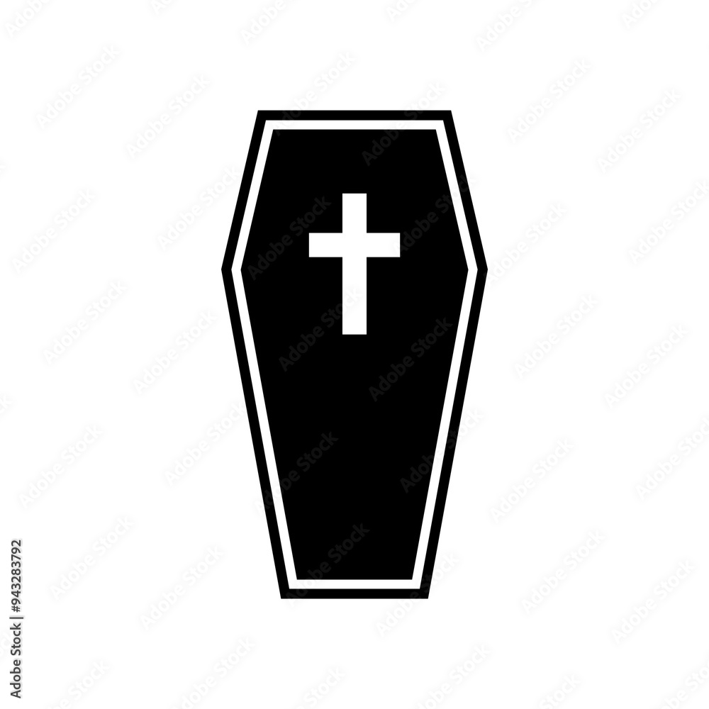Illustration showing a black coffin icon on a white background Halloween holida Illustration showing a black coffin icon on a white background Halloween holida