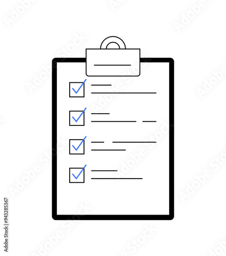 Simple checklist icon with blue checkmarks, symbolizing tasks, organization, and project management. Ideal for productivity, business, and planning contexts. Black and white with blue accents.