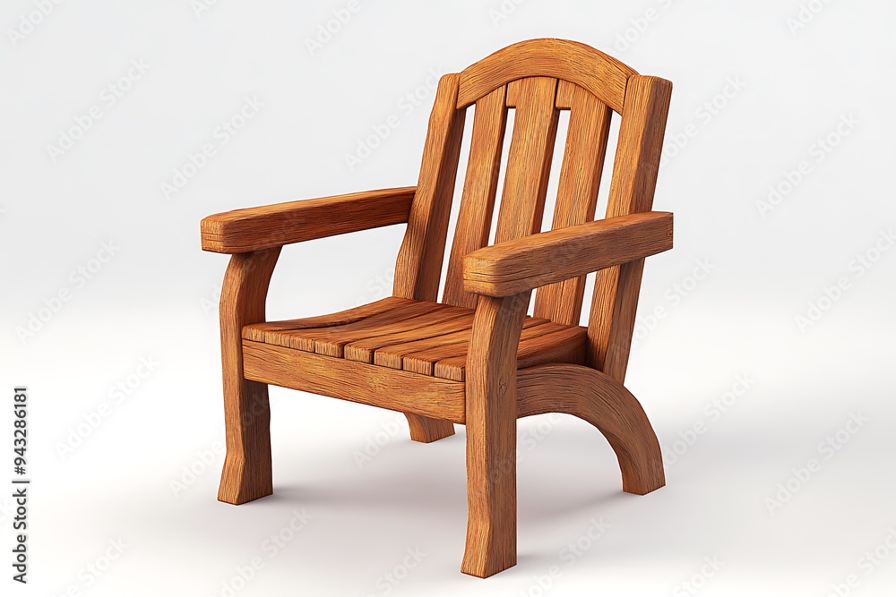 Isolated 3D render of a modern, comfortable wooden armchair on a wooden table in an empty room Isolated 3D render of a modern, comfortable wooden armchair on a wooden table in an empty room