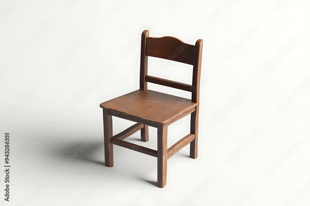 Isolated 3D render of a modern, comfortable wooden armchair on a wooden table in an empty room Isolated 3D render of a modern, comfortable wooden armchair on a wooden table in an empty room