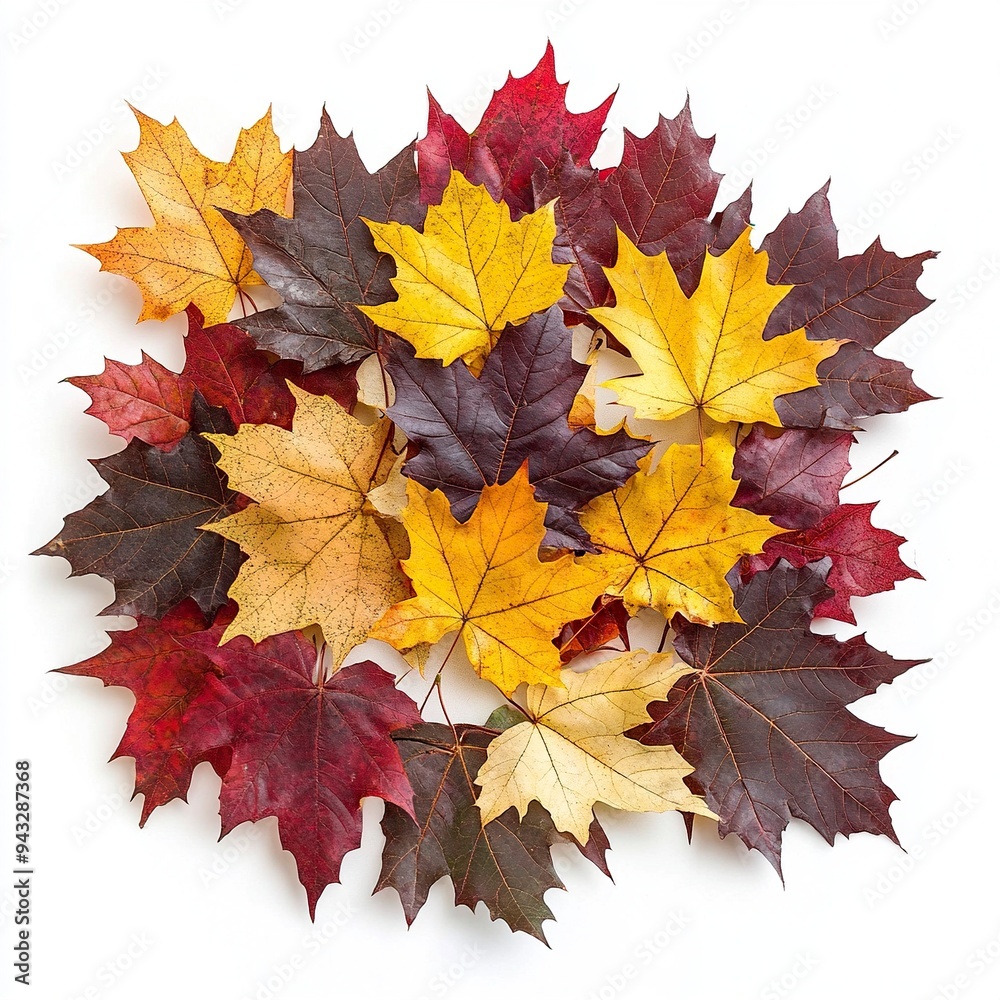 autumn themed compositions - isolated bouquets of natural leaves, single maple leaves, abstract pile of maple leaves of yellow, orange, red colors background. generative ai autumn themed compositions - isolated bouquets of natural leaves, single maple leaves, abstract pile of maple leaves of yellow, orange, red colors background. generative ai