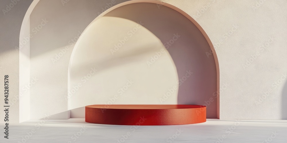 3D rendering of a minimalist backdrop for cosmetic cream displays with a contemporary red podium 3D rendering of a minimalist backdrop for cosmetic cream displays with a contemporary red podium