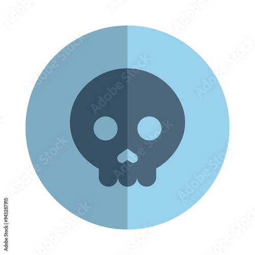 A minimalist vector graphic of a skull on a blue circle, symbolizing mortality, environmental hazards, and danger. Suitable for cautionary visuals and safety campaigns.
