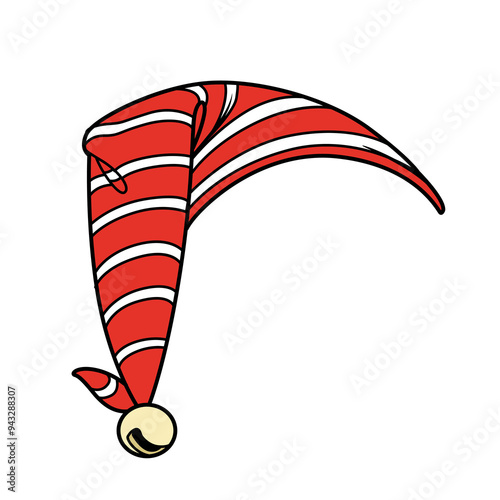 Striped New Year's elf red hat with bell