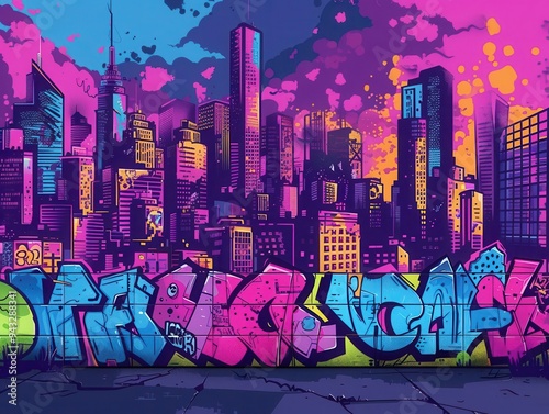 38 Graffiti revolution flat design front view city rebellion theme 3D render Complementary Color Scheme