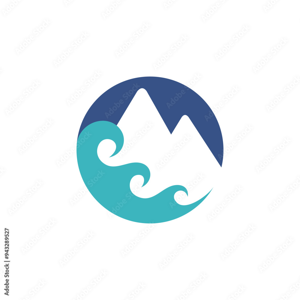 Ocean with maountain logo, circle concept Ocean with maountain logo, circle concept