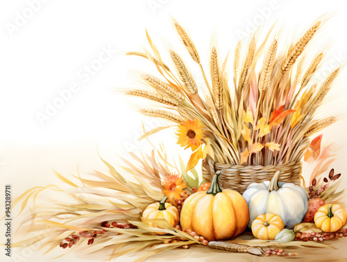 Abstract autumn background with pumpkins and leaves