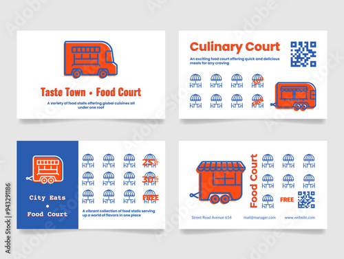 Street food court loyalty card collect sticker stamp buy free sale design template set vector flat