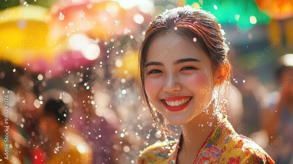 Smiling Woman Covered in Water During Songkran Smiling Woman Covered in Water During Songkran