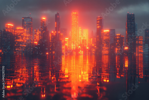 Wallpaper Mural Futuristic cityscape with neon lights and holographic elements, for digital art, Torontodigital.ca