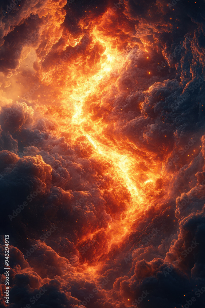 Sky Explosion, A dramatic fiery explosion fills the sky, surrounded by swirling clouds and vibrant flames, creating a powerful and captivating spectacle Sky Explosion, A dramatic fiery explosion fills the sky, surrounded by swirling clouds and vibrant flames, creating a powerful and captivating spectacle