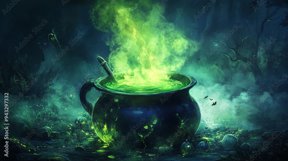 A witch’s cauldron simmering with a glowing green potion, perfect for adding a magical and eerie element to your Halloween-themed projects. A witch’s cauldron simmering with a glowing green potion, perfect for adding a magical and eerie element to your Halloween-themed projects.
