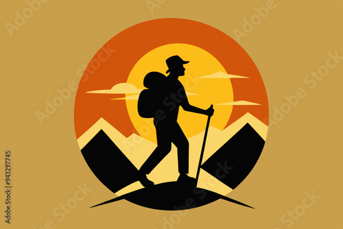 vector t-shirt design black silhouette hiking vintage retro sunshine isolated on the background