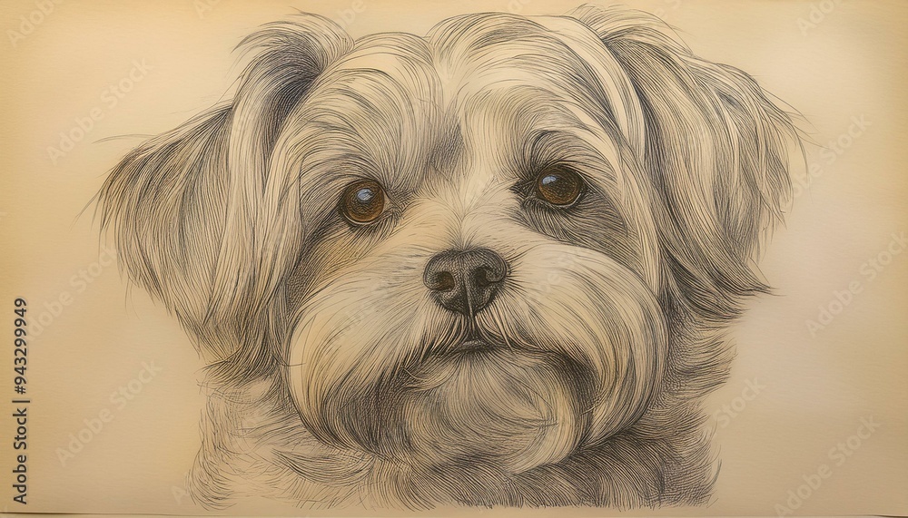 Maltese dog colored pencil sketch, closeup. Maltese dog colored pencil sketch, closeup.