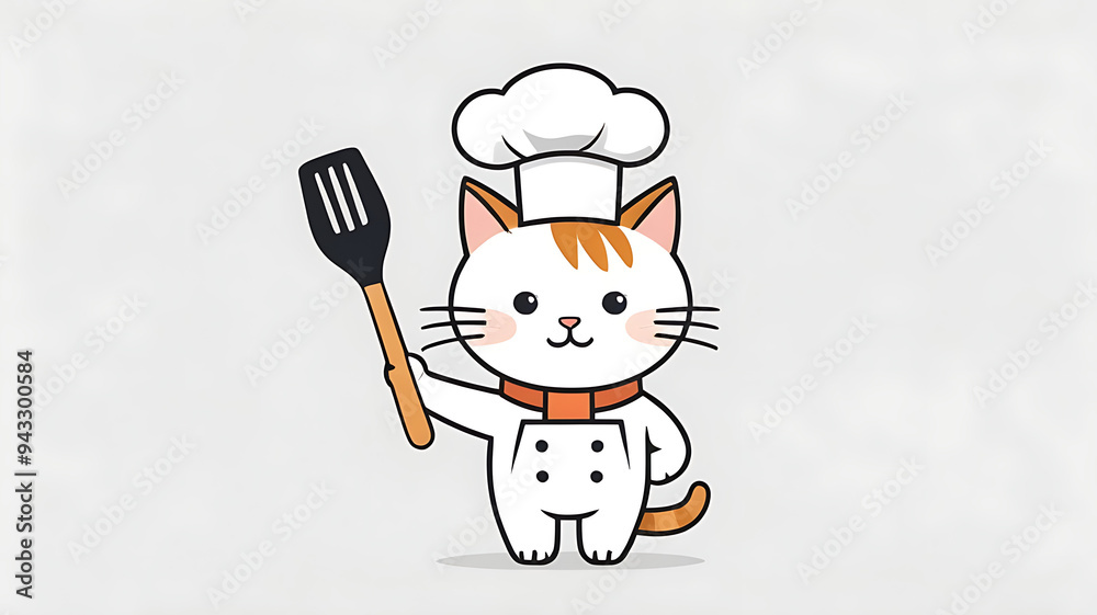 a cat wearing a chef hat and holding a spatula, representing cooking, on a white background. a cat wearing a chef hat and holding a spatula, representing cooking, on a white background.