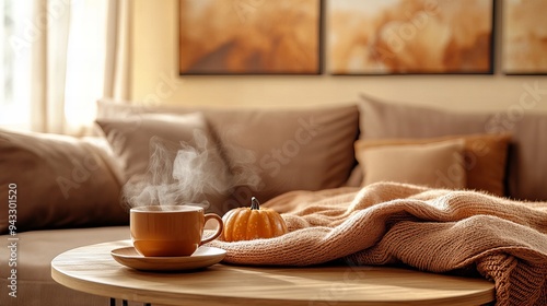 Cozy Autumn Room with Warm Blanket, Tea, and Elegant Fall Decor