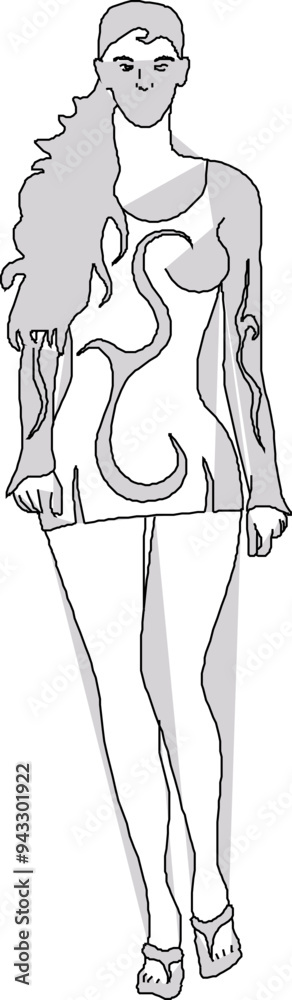 vector sketch illustration silhouette design cartoon image of millennial female character vector sketch illustration silhouette design cartoon image of millennial female character