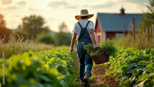 Farmer Harvesting Fresh Vegetables on a Sunlit Farm