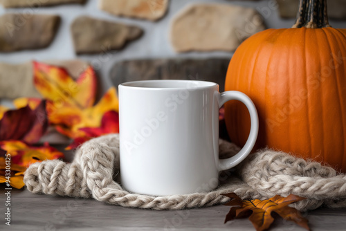 Wallpaper Mural White Mug Mockup with Pumpkin Spice Coffee - Halloween Theme Torontodigital.ca