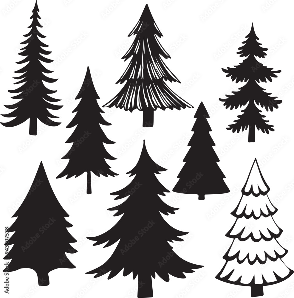 Obraz premium Christmas Tree vectors Christmas isolated Black silhouette Christmas Tree icon illustration 
