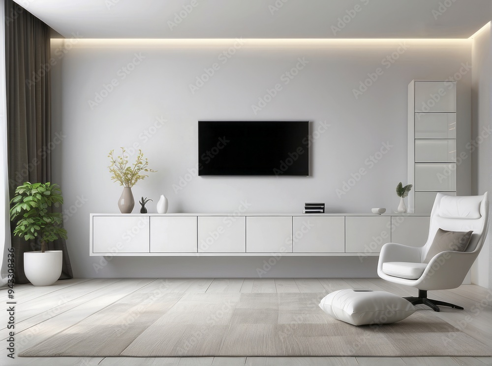 Modern Living Room with Minimalist Decor and a Flat Screen TV Modern Living Room with Minimalist Decor and a Flat Screen TV