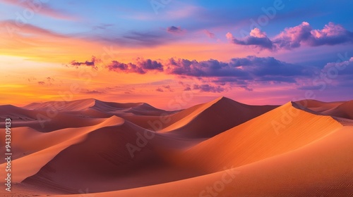 Desert Landscape at Sunset with Vivid Sky