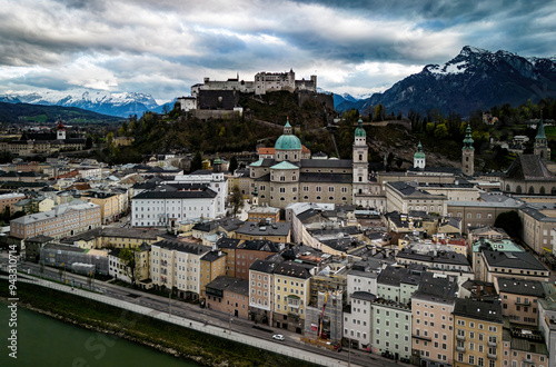 Aerial view over Salzburg castle in Austria. Hohensalzburg photo