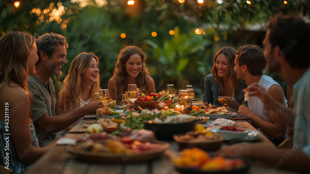 A family gathering at home, with people of all ages sitting around the table, laughing and enjoying each other's company over dinner A family gathering at home, with people of all ages sitting around the table, laughing and enjoying each other's company over dinner