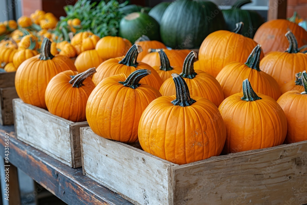 Halloween pumpkins on a market stall, perfect for fall decorations, seasonal themes, and festive events, with copy space. Halloween pumpkins on a market stall, perfect for fall decorations, seasonal themes, and festive events, with copy space.