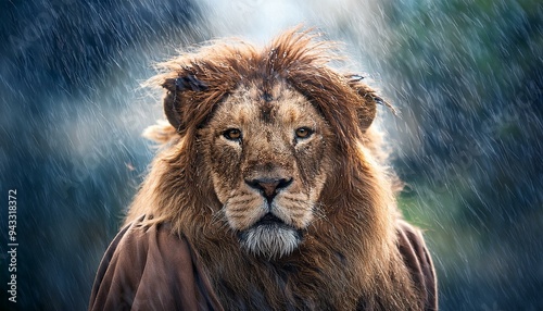 Jesus Cristo e leão da tribo de judah na chuva, na tempestade photo