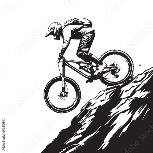 Helmeted mountain bikers conquer steep trails in an epic downhill adventure image vector