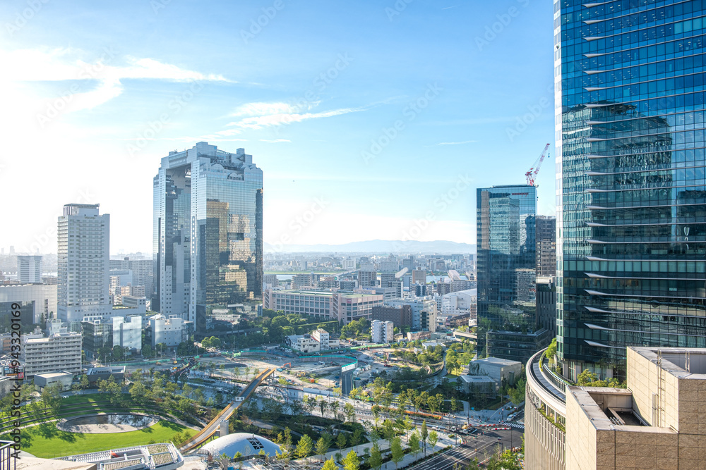 Obraz premium 梅田スカイビルと北梅田の再開発エリア