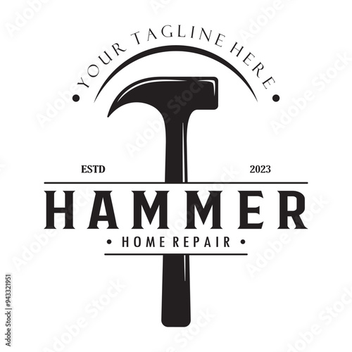 retro vintage crossed hammer and nail logo for home repair services, carpentry, badges, builders, woodworking, construction, vector