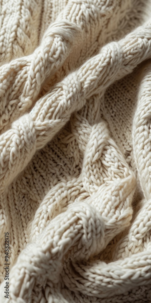 Handmade Cable Knit Textile Background in White Wool Fabric Handmade Cable Knit Textile Background in White Wool Fabric