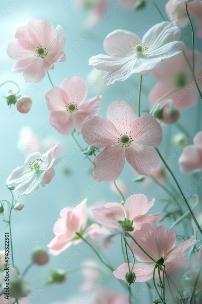 Pastel Flower Arrangement, A beautiful display of delicate pastel flowers featuring soft pink and green petals set against a light and airy background Pastel Flower Arrangement, A beautiful display of delicate pastel flowers featuring soft pink and green petals set against a light and airy background