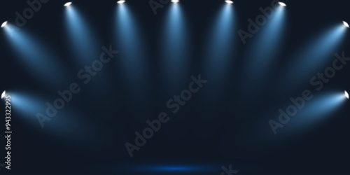 Blue spotlights on dark stage background vector illustration
