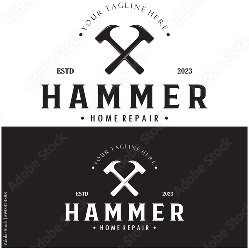 retro vintage crossed hammer and nail logo for home repair services, carpentry, badges, builders, woodworking, construction, vector