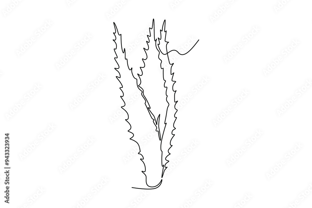 Single continuous line drawing healthy organic green aloe vera for garden logo identity. Fresh tropical succulent plant concept for agricultural icon. One line draw graphic design vector illustration Single continuous line drawing healthy organic green aloe vera for garden logo identity. Fresh tropical succulent plant concept for agricultural icon. One line draw graphic design vector illustration