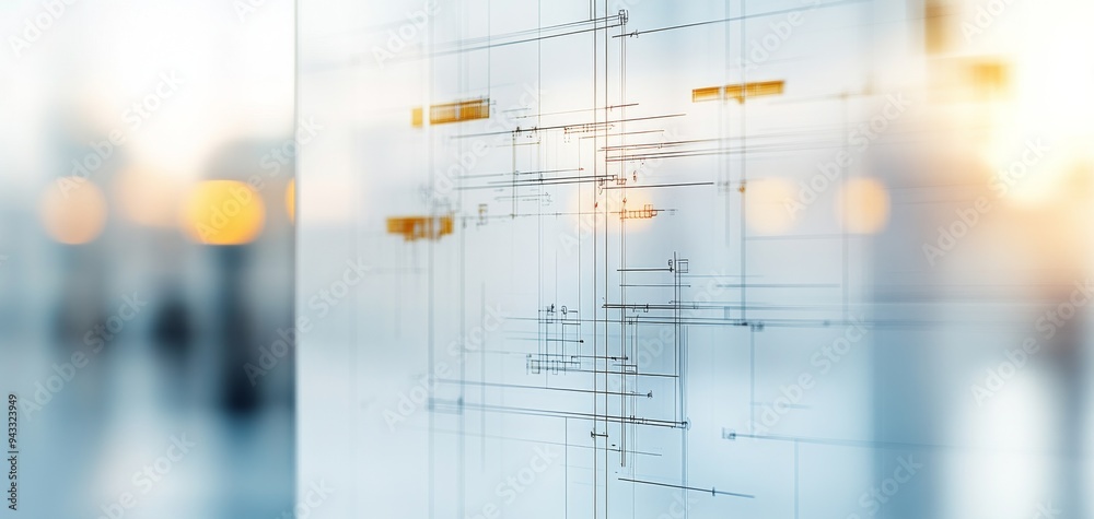 Abstract architecture blueprint with soft focus, showcasing geometric lines and modern design elements for creative projects.