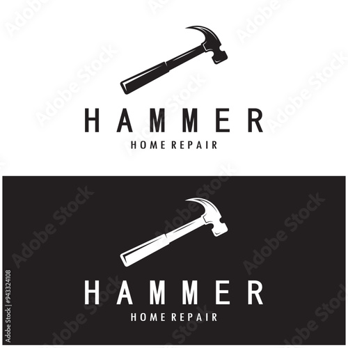 retro vintage crossed hammer and nail logo for home repair services, carpentry, badges, builders, woodworking, construction, vector