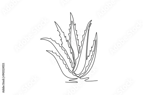 Single continuous line drawing of healthy organic green aloe vera for farm logo identity. Fresh tropical succulent plant concept for agricultural icon. One line draw graphic design vector illustration