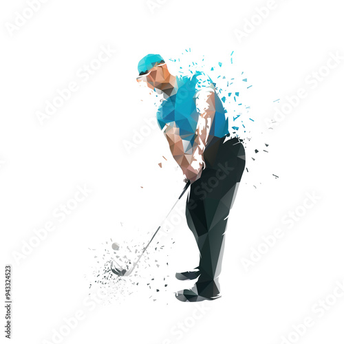 Golf player, abstract low poly isolated vector illustration, geometric drawing