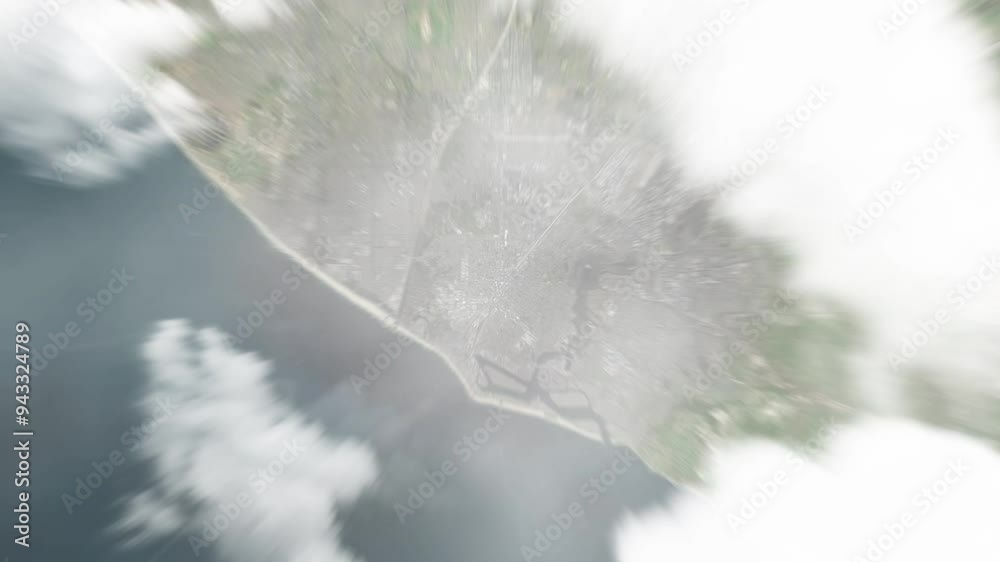 Earth zoom in from space to Costa Mesa, California, USA. Followed by zoom out through clouds and atmosphere into space. Satellite view. Travel intro. Images from NASA