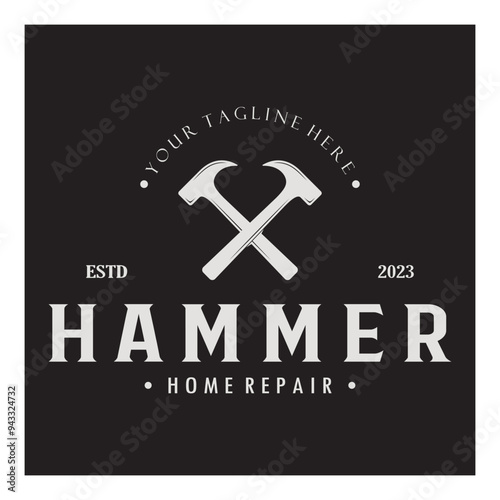 retro vintage crossed hammer and nail logo for home repair services, carpentry, badges, builders, woodworking, construction, vector