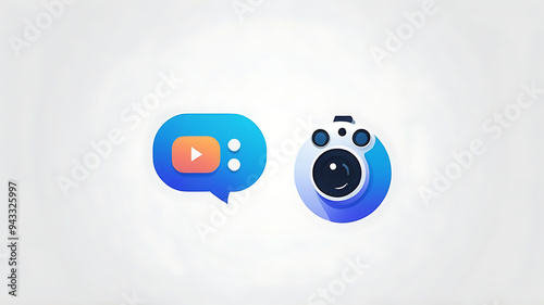 a minimalist icon of a chat bubble with a video camera, symbolizing video chats, on a white background.