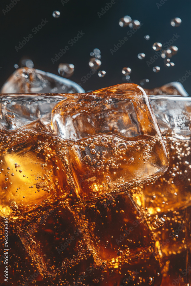Cola Ice Beverage, Close-up of cola served over ice, showcasing bubbles and ice cubes for a refreshing food and drink background Cola Ice Beverage, Close-up of cola served over ice, showcasing bubbles and ice cubes for a refreshing food and drink background