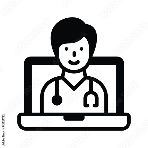 An icon representing a telemedicine consultation with a doctor on a laptop screen