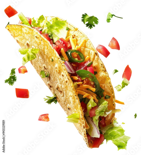 PNG Dissected floating taco ketchup food. photo