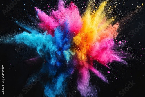 Explosion of colored powder on black background generative ai