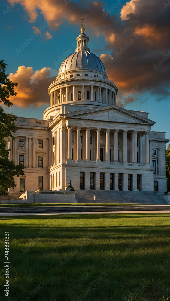 Obraz premium The U.S. Capitol building in Washington, D.C., showcasing its iconic dome and neoclassical architecture against a clear sky. 